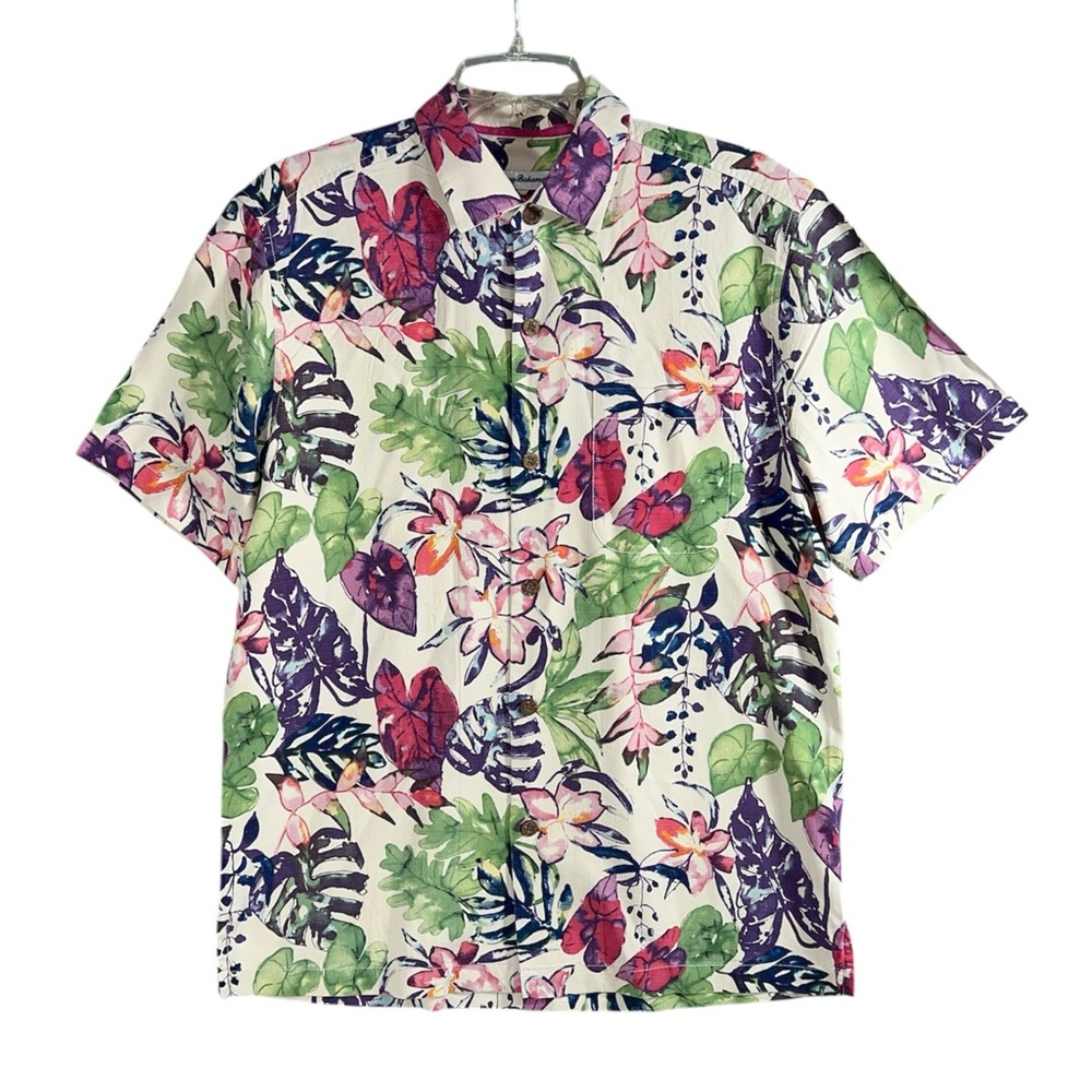 Tommy Bahama Mens Riviera Garden Floral Silk Colorful Hawaiian Camp Shirt Size M